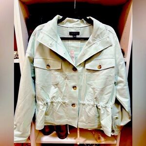 NWT Ann Taylor light aqua button-up jacket with drawstring waist size L
